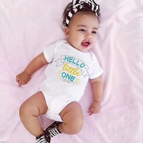Infant Newborn Baby Girls Hot Sale Fashion Style Short Sleeve Romper Hello Little One Print Jumpsuit Boys Clothes Kids Outfits