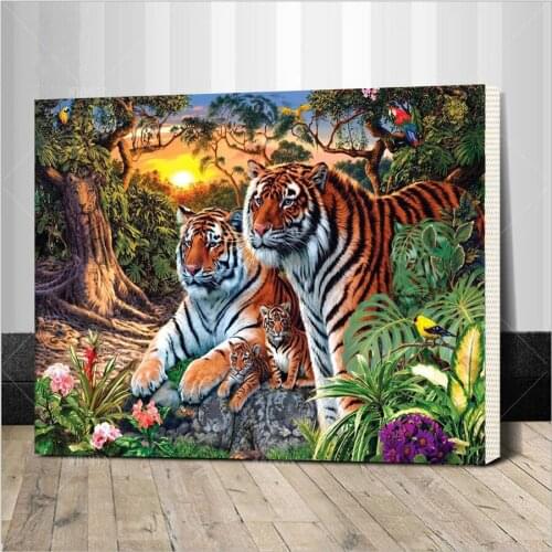 Europe Home Decoration Tiger Family DIY Canvas Oil Painting Framed Pictures By Numbers Wall Art GX7861 40*50cm