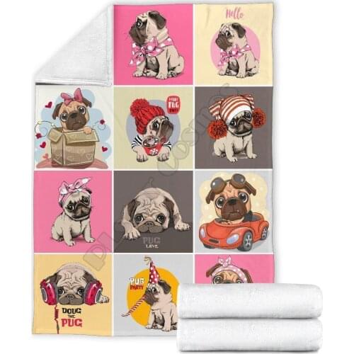 Cute pug faces fleece blanket for pug dog lover 3D printed Wearable Blanket Adults/kids Fleece Blanket Sherpa Blanket