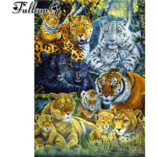 FULLCANG animals tiger family full square/round drill 5d diy diamond embroidery sale rhinestones painting diamond mazayka FC1722