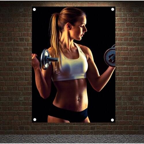 Dumbbells Exercise Fitness Banners Flags Bodybuilding Sports Inspirational Posters Tapestry Canvas Painting Gym Wall Decoration