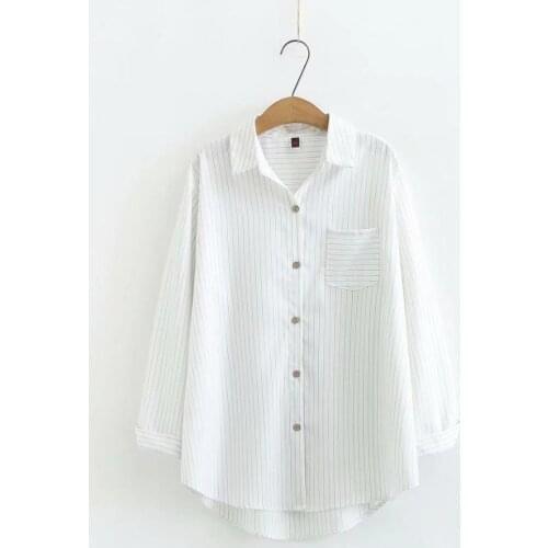 Cotton Striped women loose white shirts 2020 new plus size casual ladies spring autumn blouse female tops oversize