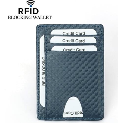 PU Leather Carbon Fiber Credit Card Holder Mini Slim RFID Crazy Horse Wallet Business Card Holder For Men Simple Plain Purse Bag