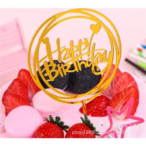 Round Happy Dessert Top hat English Alphabet Cake Insert Acrylic Cake Dessert Table Decoration Party Birthday Cake Insert Flag