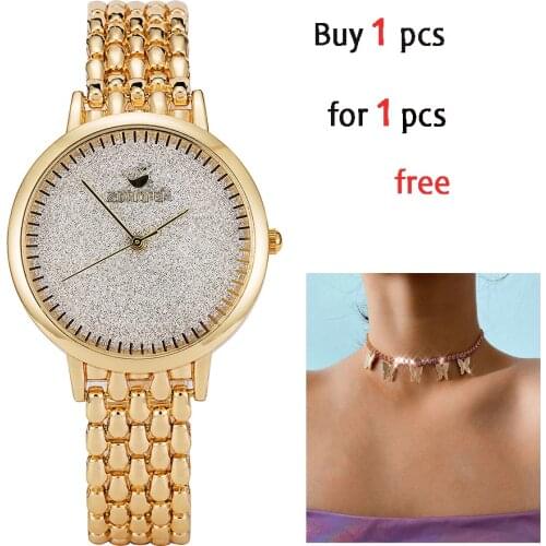 Buy 1 for 1pcs Good quality watches ladies gold/rose gold band fashion wristwatches ladies star face free gift for necklace