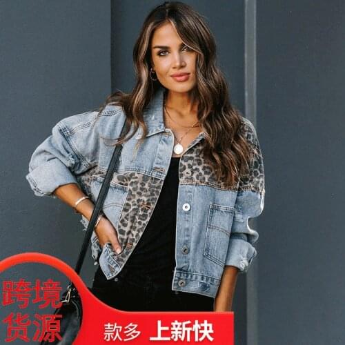 Leopard Patchwork Woman Coat Spring Autumn Denim Jacket Women Jeans Woman Jacket