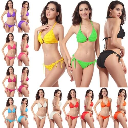 SWIMMART Hot Ruffle Swimwear Ring Center Bikini Scrunch Butt Bikini Beachwear Fully Lined Sexy Bathers Women' Swimming Suit