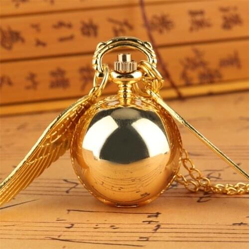 Small Size Gold Color Ball Shape with Wings Quartz Pocket Watch Necklace Pendant Fob Women Men Watches Christmas Gifts for Kids