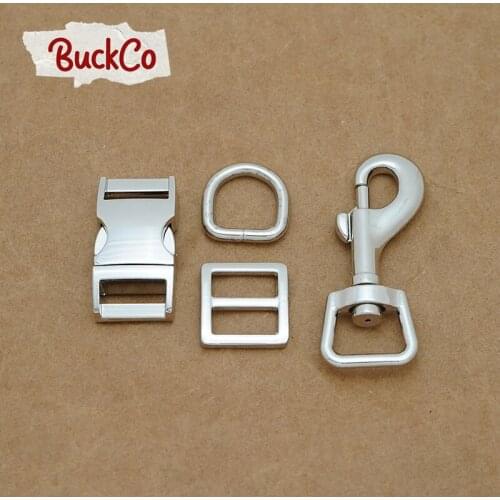 Metal buckle+Tri-Glid+D ring+metal dog clasp/set) retailing silver 15mm DIY dog collar leash set harness DIY accessories