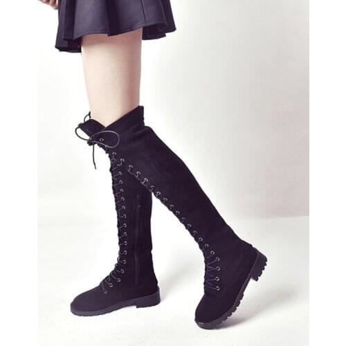 Fashion Women Low Heels Spring Winter Over The Knee Heels Quality Long Comfortable Square Elastic Fabric Thigh High Boots