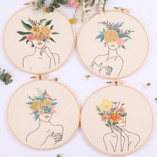 Easy DIY Flower Embroidery Start Kit with Hoop for Beginner Pattern Printed Handicraft Cross Stitch Sewing Art Craft Home Decor