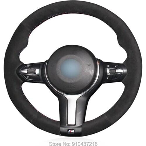 Customize for BMW M Sport F30 F31 F34 F10 F11 F07 F45 F46 F22 F23 M235i M240i Black Drilled Leather Suede Steering Wheel Cover