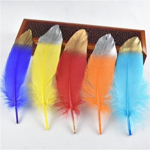 10pcs/lot Gold Dipped Natural goose feather for Crafts Hats Embellishments plumes Decor Feathers DIY Wedding Feathers Decoration