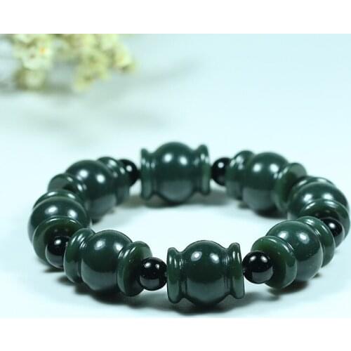 Natural Hetian Jade Beads Elastic Bangle Bracelet Charm Jewellery Fashion Accessories Hand-Carved Amulet Gifts for Woman Men