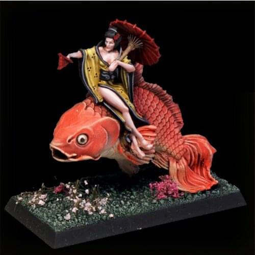 Unpainted H28mm Fantasy Carp Singer Resin Figure Scale Model Kit Resin Colorless Self-Assembled Toy