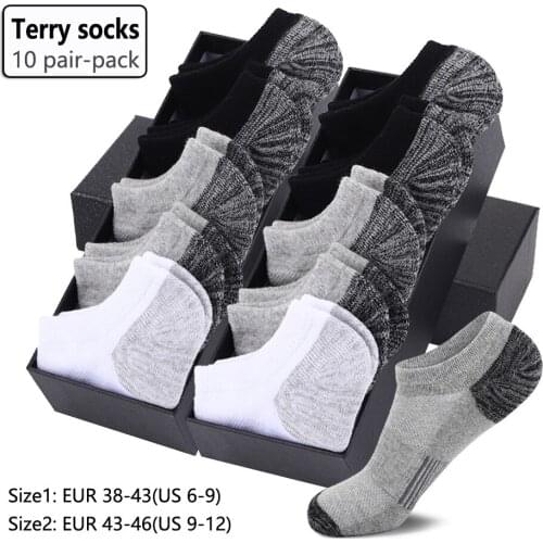 10 Pairs-pack Mens Invisible Socks Terry Mesh Ventilating Comfort Fit Performance Cotton Cushioned Athletic No-Show Socks Men