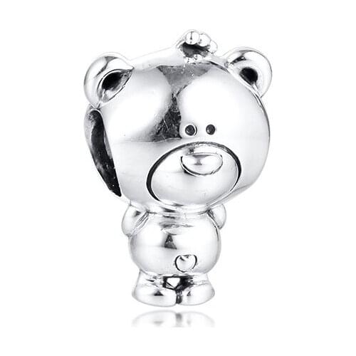 2020 NEW Come Bear Shape Silver Beads for Bracelets & Bangles Women Valentines Day 925 Sterling Silver Beads for Jewelry Making