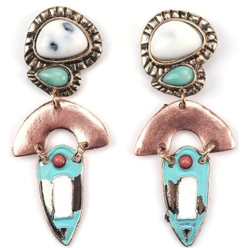 2021 New Vintage ZA Earrings Jewelry Women Inlay Faxu Stone Pearls Dangle Earrings Geometric Gold Long Indian Earrings