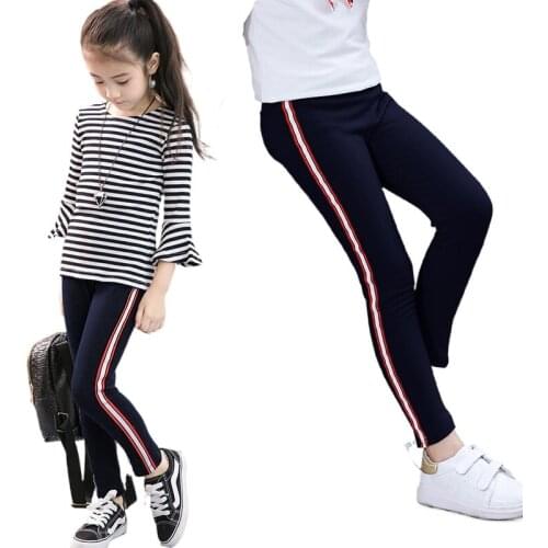 Girls new leggings autumn childrens side stripes Korean girls sports girls leggings black