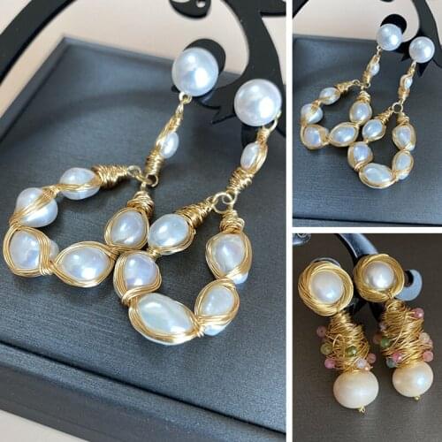 Original Natural Pearl Long Drop Dangle Earring Handmade Fashion Pearls Stataemnt Earrings for Women Wedding Party Jewelry Gifts