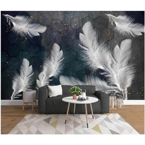 Custom photo wallpaper for walls 3 d mural Simple and beautiful blue watercolor background wall white feather background wall