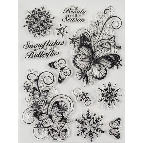 Butterfly and snowflakes Transparent clear stamp for DIY Scrapbooking/Card Making/Kids Christmas Fun Decoration Supplies