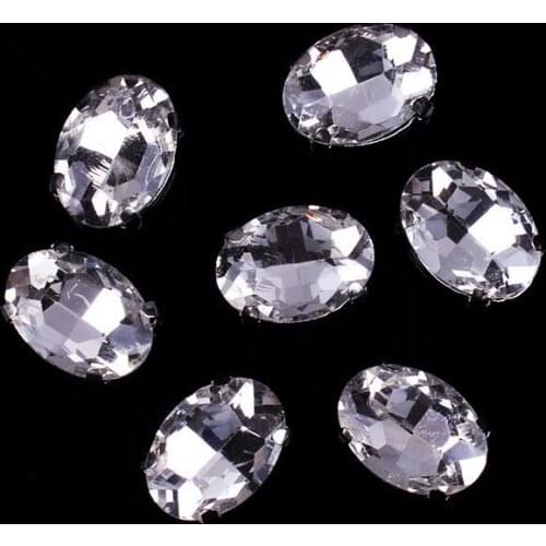 Pulaqi Oval Claws Diamond Rhinestones Sewn White Crystals Rhinestones Applique Art Decorations for Clothing Dress Crafts 18MM F