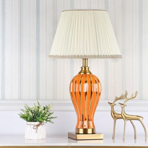 SAROK Ceramic Table Lamp for Bedside Orange LED Desk Light Luxury Decoration For Living Room Bedroom Library Study Office