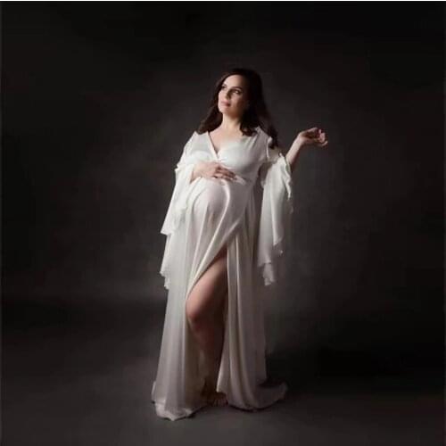 Sexy V neck Pregnancy Dresses Split Front Maternity Shoot Dress Photography Long Pregnant Women Maxi Maternity Gown Photo Props
