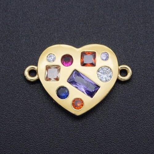 21x14mm CZ Zircon DIY Jewelry Heart Charm Connectors Wholesale Fashion Jewelry Accessories Bulk Order Discounts
