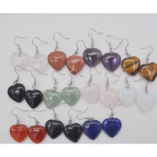 Tigereye Aventurine Sandstone Lapis Carnelian Crystal Opal Stone Heart beads Dangle Earrings Jewelry For Woman Gift