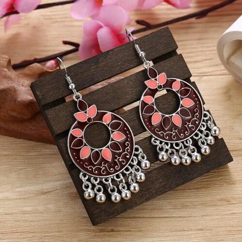 Retro Vintage Alloy Dangle Earrings Kolczyki Female Sun Flower Drop Oil Small Beads Tassel Earrings Boho Jewelry