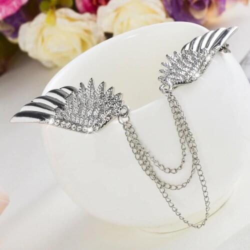 Vintage Jewelry Rhinestone Angel Wings Brooch white Chain Brosches New jewelry for Mens Suits Broches Masculino