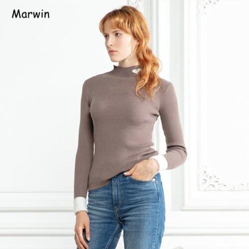 Marwin 2019 New-Coming Autumn Winter Patchwork High Street Style Turtleneck Women Pullovers High Quality Female Sweaters