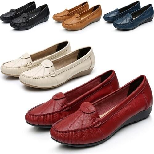 Women Flats Shoes Flats New Fashion Genuine Leather Flat Shoes Woman Soft Outsole Single Shoes Women Leather Shoes Plus Size 43