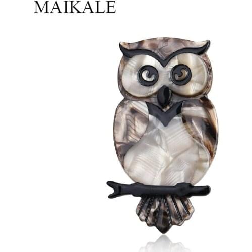 MAIKALE Vintage Acrylic Owl Brooch Pins Bird Brooches for Women Suit Shawl Acetate Resin Animal Broche Kids Bag Accessories Gift