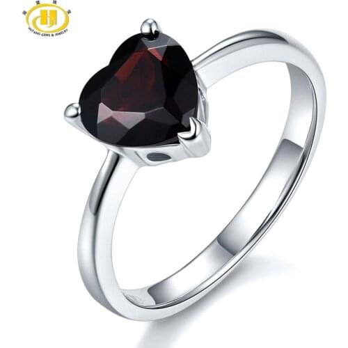 Hutang Heart Mystery Black Garnet 925 Silver Ring for Women Natural Gemstone Sterling Silver Engagement Rings Fine Elegant Jewel
