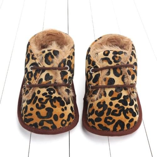 2020 Winter Infants Baby Crib Shoes Plush Sneaker Walking Soft-Soled Non-Slip Leopard Patchwork Boots Birthday Gift Unisex Shoes