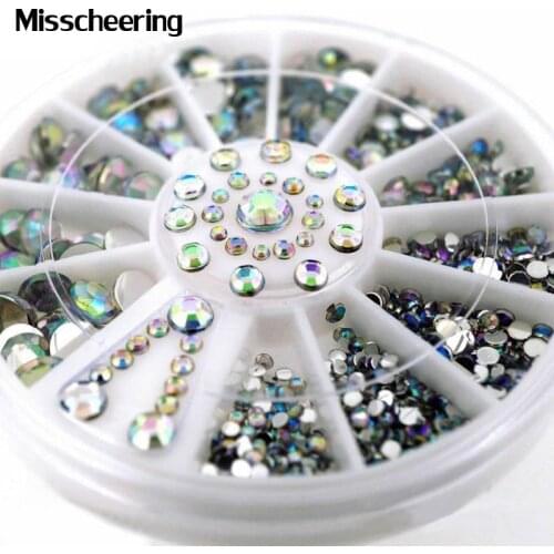 1wheel Mix Sizes Flatback Design Nail Art Decoration Glitter Strass 3d AB Rhinestone DIY Beauty Charm Nail Sticker Tools