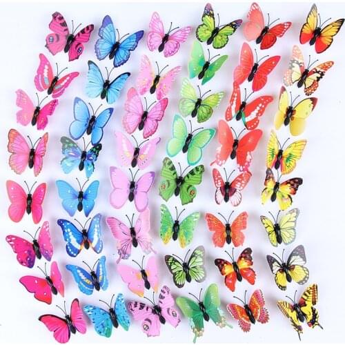 Multicolor Double Layer Wings 3D Butterfly Wall Sticker Magnet PVC Butterflies Party Kids Bedroom Fridge Decor Magnetic 6CM