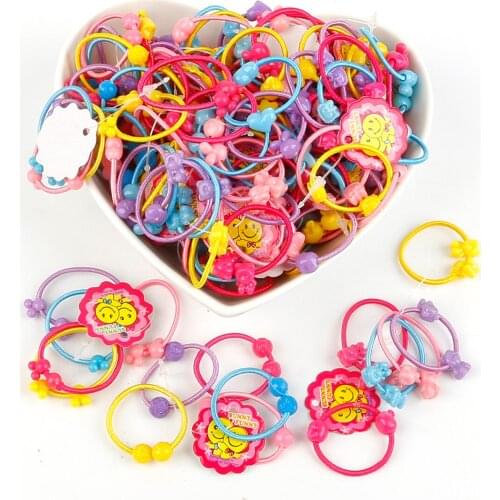 50pcs/Pack Mix Color Styles Children Hair Elastic Bands Flower Cartoon Rubber Bands Lovely Kids Girls Headwear Accessories