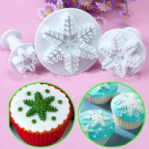 3Pcs Plastic Snowflake Cake Decorating Tool Fondant Plunger Cutters Cookies Biscuits Cakes Mold Mould Tools Baking Accessories