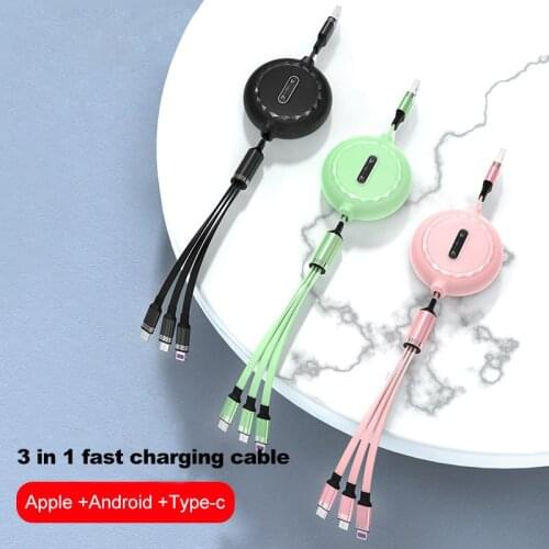 3 in 1 USB Flat Cable For iPhone Samsung Xiaomi Multi Fast Charging Charger USB Type C Type-c Micro USB Cable For Mobile Phone