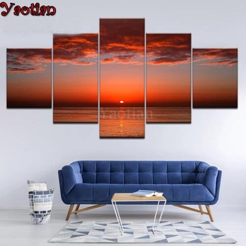 5 Piece 5D Diamond Painting Sea View Sunset Landscape Full Square drill Round Diamond Embroidery Icon 3d Art Multi-Panel