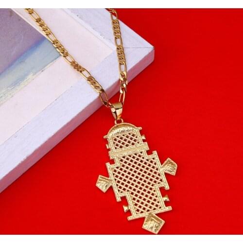 Big Ethiopian Cross Pendant Chain Necklaces Gold Color Eritrea Jewelry Africa Crosses