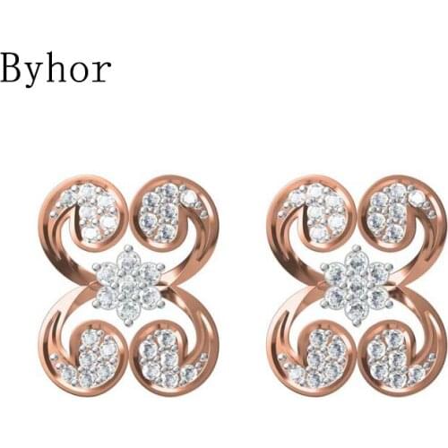 Byhor Solid 14K White/Yellow+White/Rose+White Gold 0.674ct H/SI Natural Diamonds Stud Earrings For Women Cерьги Fine Jewelry