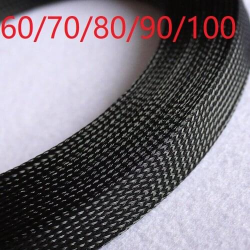 Black PET Braided Wire Sleeve 60 70 80 100mm Tight High Density Insulated Cable Protection Expandable Line Sheath Single Color