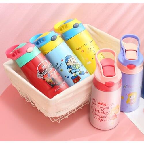 New 400Ml Baby mug stainless steel student duckbill child insulation cup with straw cute cartoon straw Vacuum Flasks & Thermoses