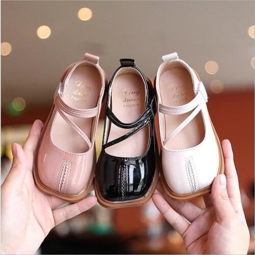 Kids Moccasins Casual Leather Shoes New Size 23-36 School Dress Shoes For Girls Big Head Black Flat Bottom Princess Shoes