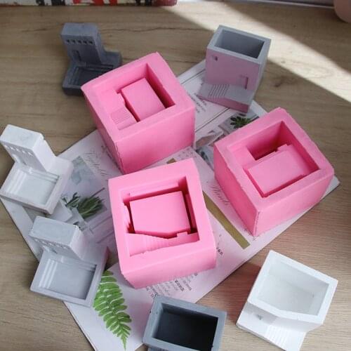 DIY Stairs Square Cement Clay Mould Surface Succulent Plant Flower Pot Silicone Mold Concrete Mini Pot Plaster Crafts Model